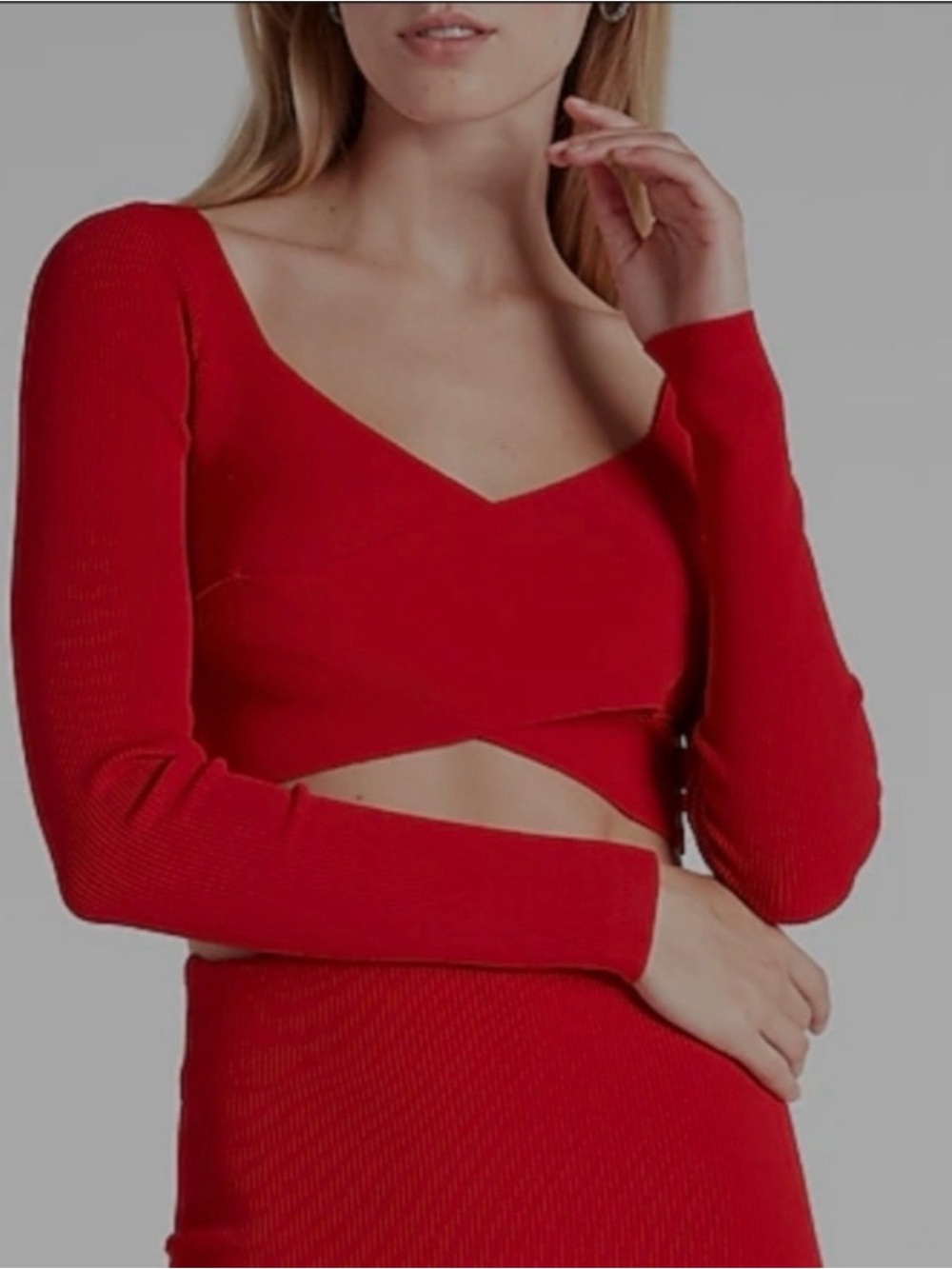 Express Red Long-Sleeve Cutout Crop Top